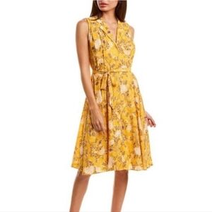Nanette Lepore Yellow Purple Silk Dress Size 6 Small Medium Tie Floral